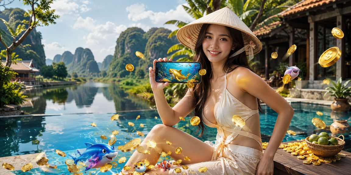 Người dùng đội nón lá tại Ninh Bình sử dụng casino app trên điện thoại bên cảnh quan thiên nhiên